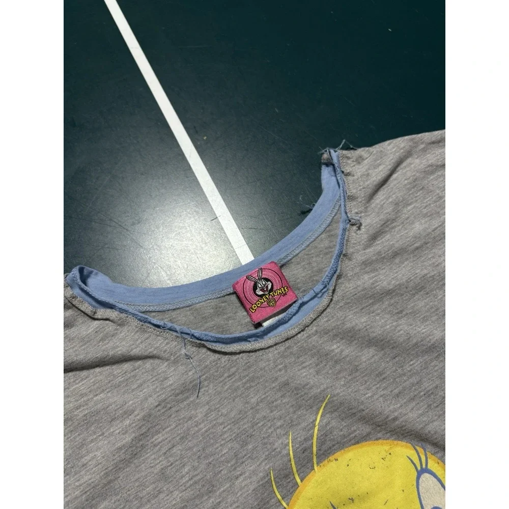 Vintage Looney Tunes Tweety Bird Ringer Tee Women's XL Gray T Shirt Y2K 2000s